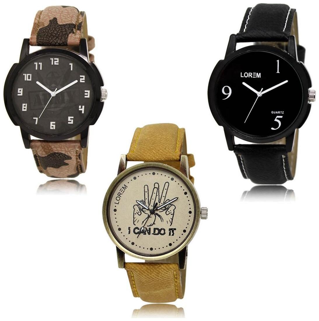 

LOREM LK-03-06-30 Multi Color Exclusive Designer Pack of 3 For Men watches