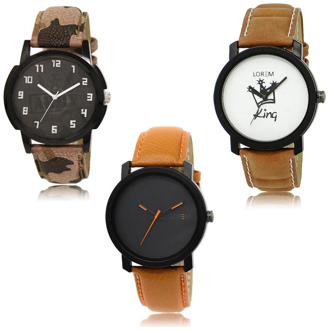 

LOREM LK-03-18-20 Multi Color Exclusive Designer Pack of 3 For Men watches