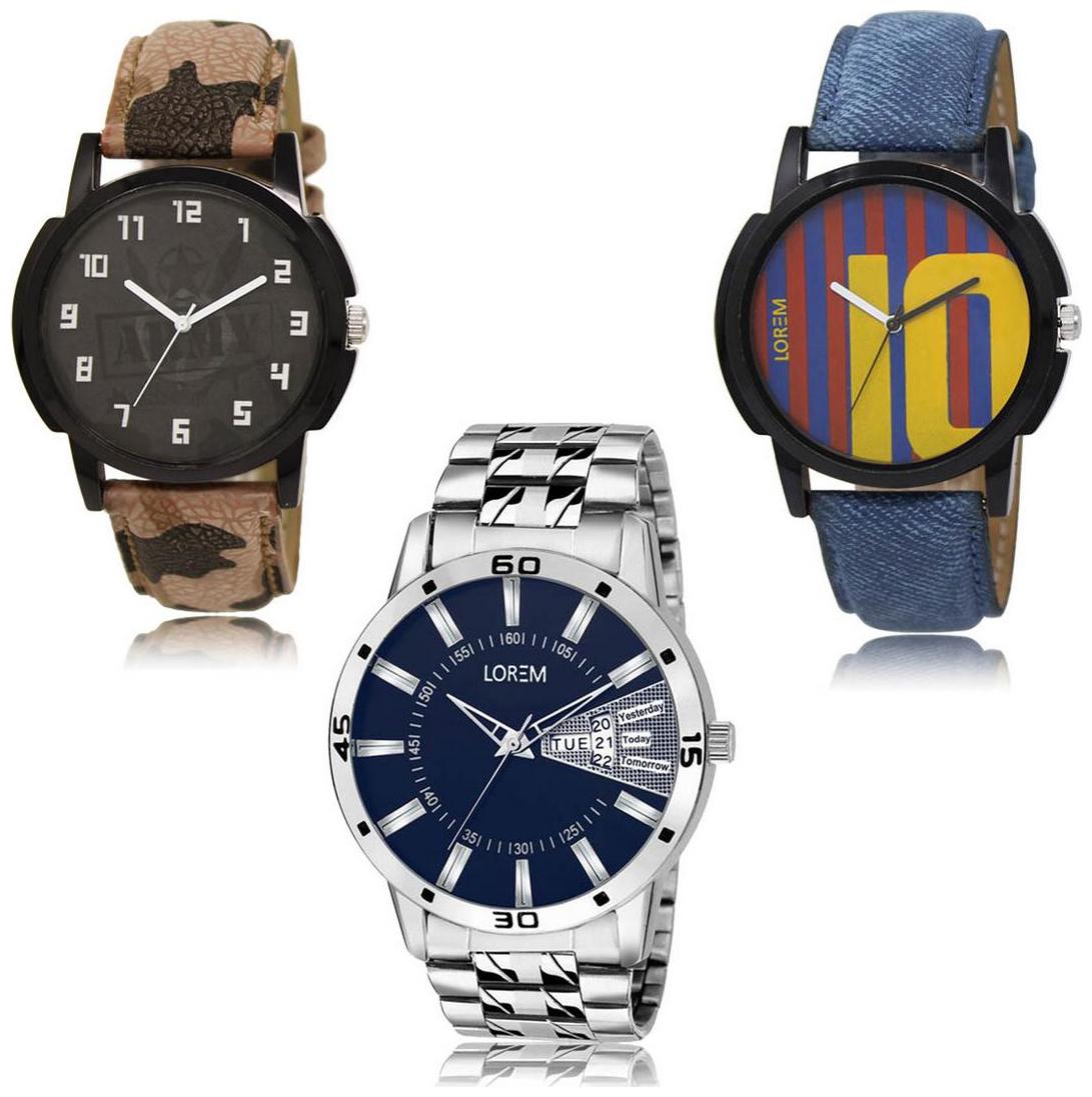 

LOREM LK-03-10-102 Day Date Function Exclusive Designer Pack of 3 For Men watches