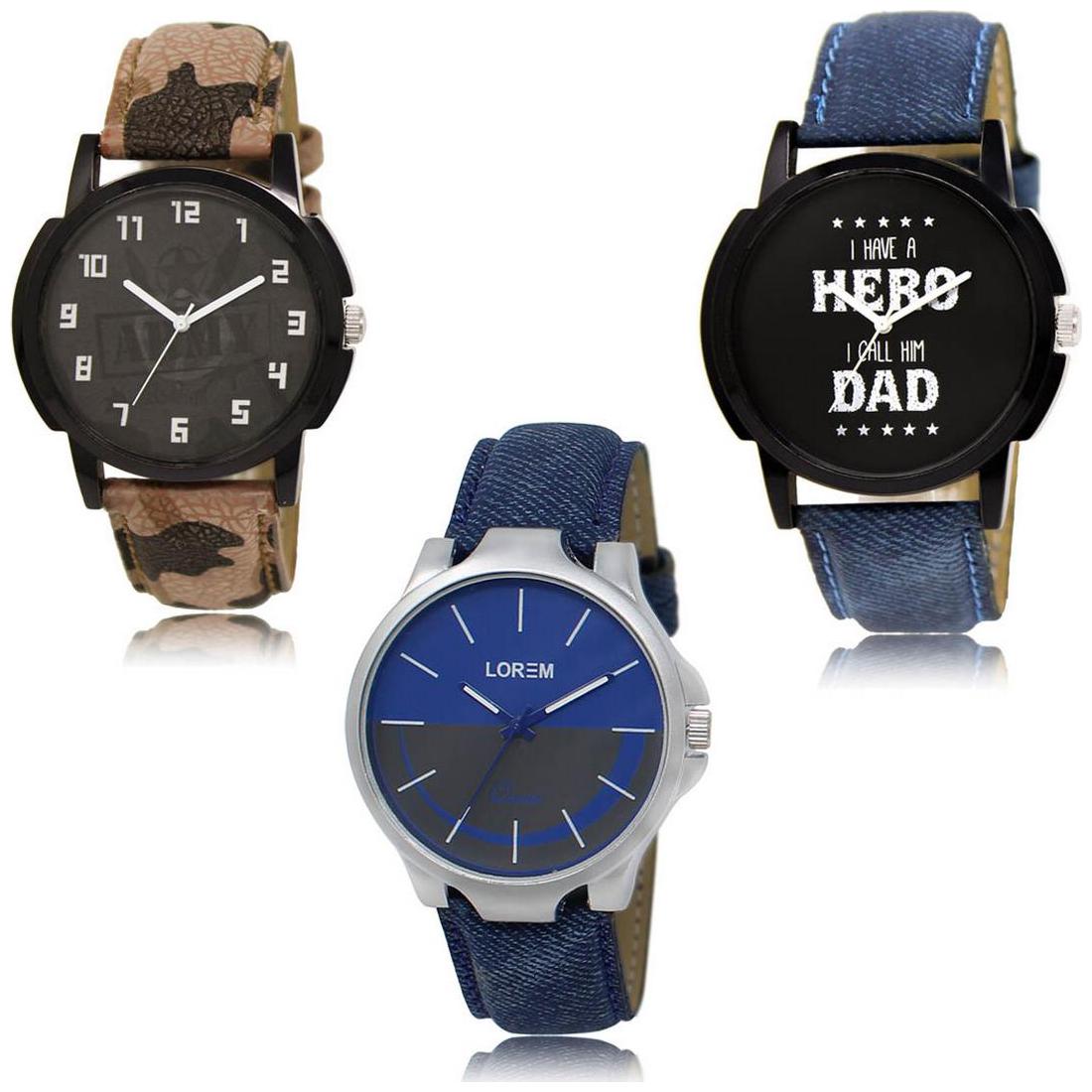 

LOREM LK-03-07-24 Blue Color New Stylish Precious Design Pack of 3 Men watches
