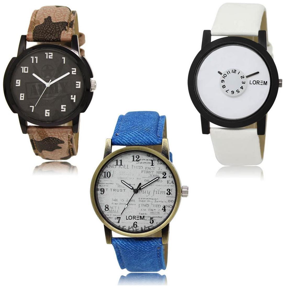 

LOREM LK-03-26-28 Multi Color Exclusive Designer Pack of 3 For Men watches