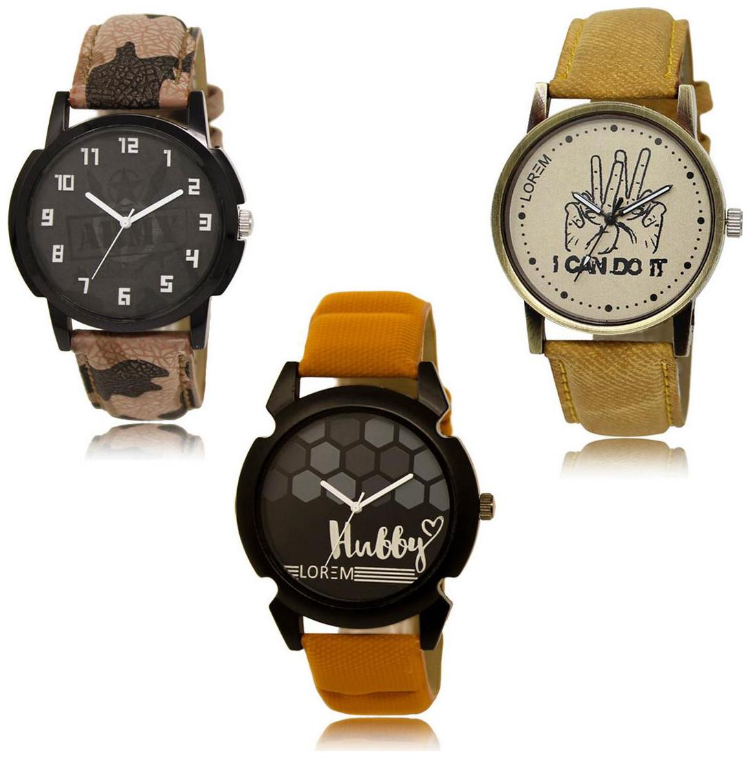 

LOREM LK-03-30-32 Multi Color Exclusive Designer Pack of 3 For Men watches