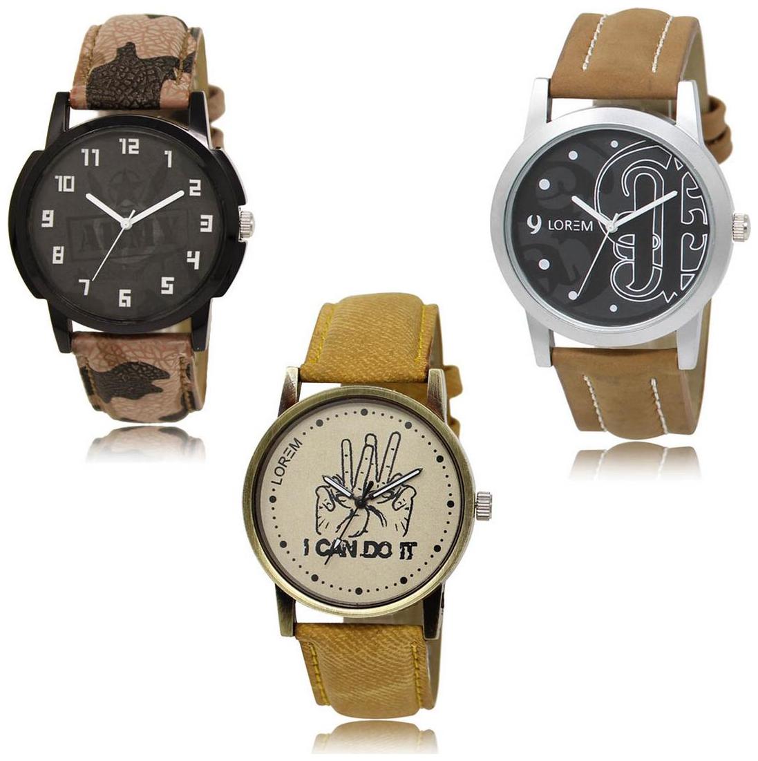 

LOREM LK-03-14-30 Multi Color Exclusive Designer Pack of 3 For Men watches