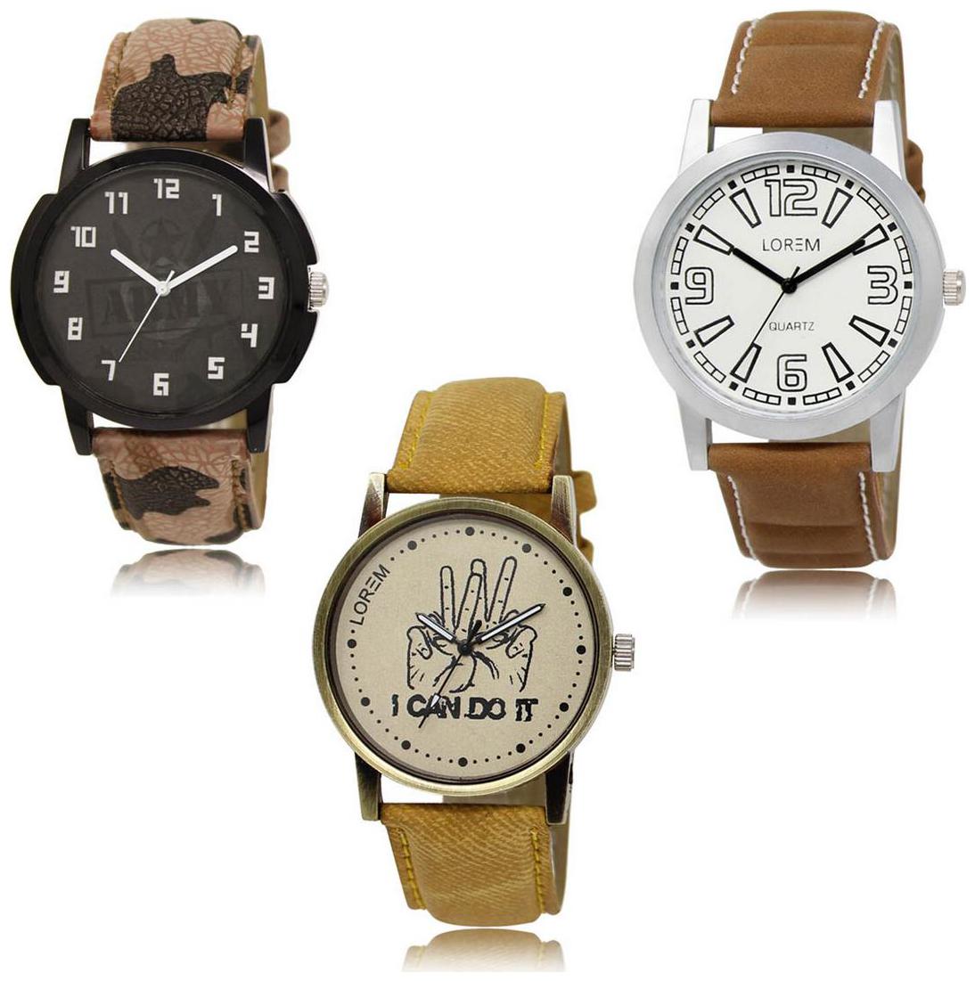 

LOREM LK-03-15-30 Multi Color New Stylish Precious Design Pack of 3 Men watches
