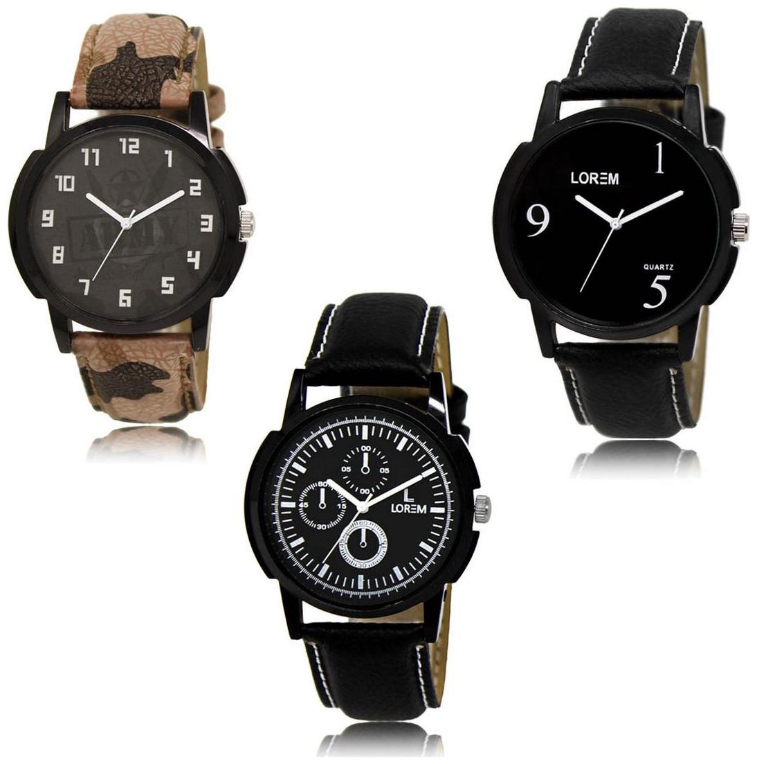 

LOREM LK-03-06-13 Black Color New Stylish Precious Design Pack of 3 Men watches