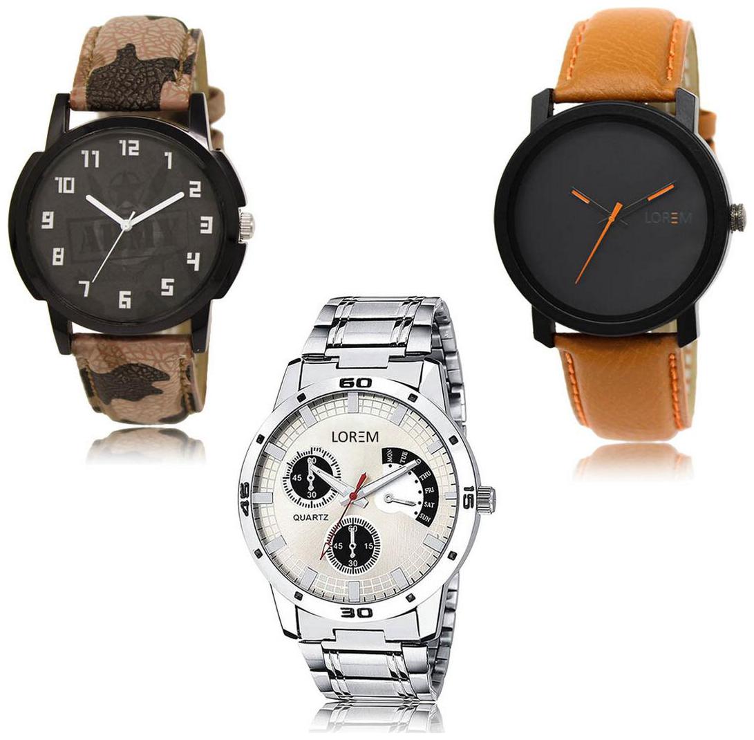 

LOREM LK-03-20-101 Multi Color Exclusive Designer Pack of 3 For Men watches