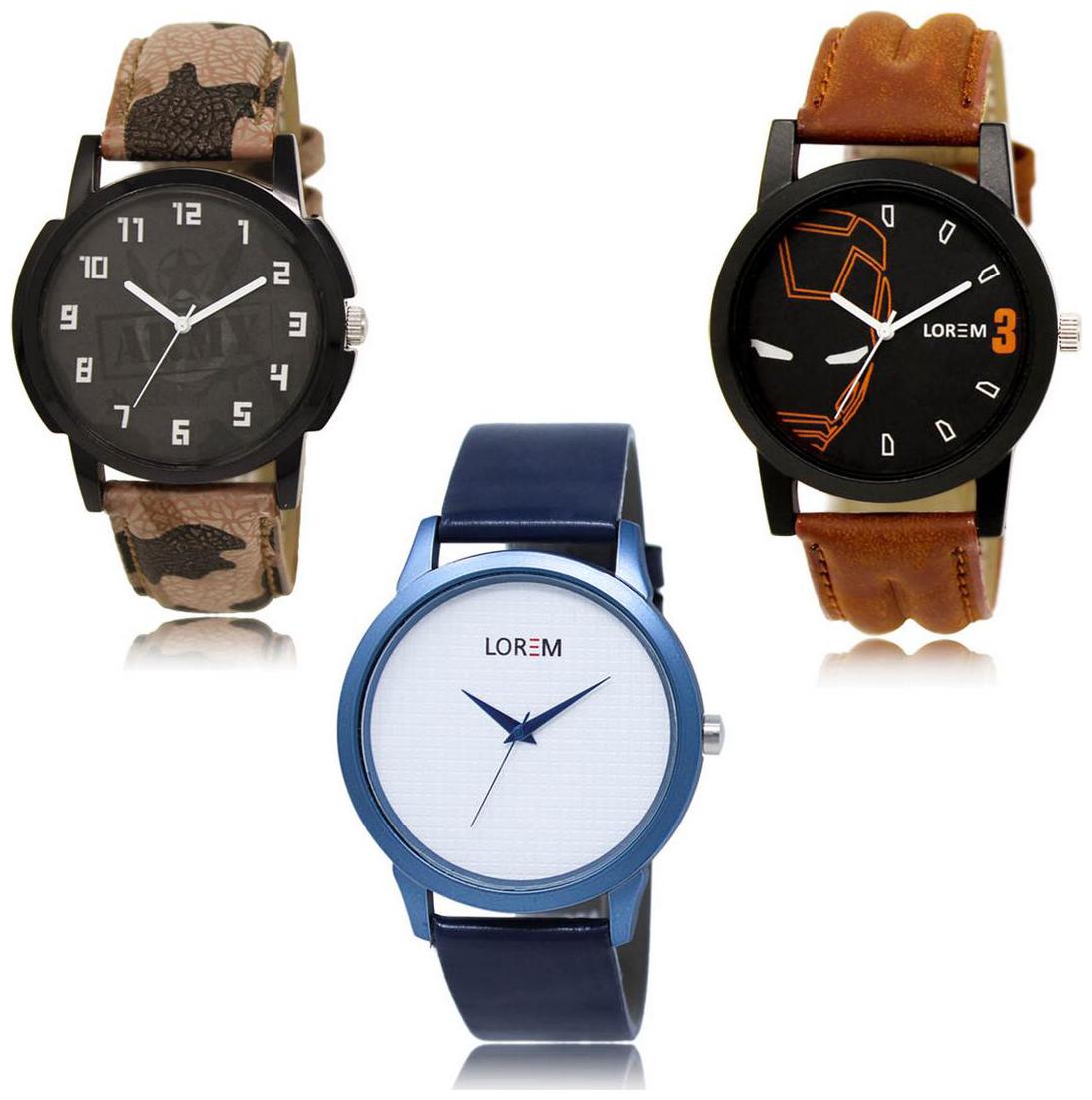 

LOREM LK-03-04-33 Multi Color Exclusive Designer Pack of 3 For Men watches
