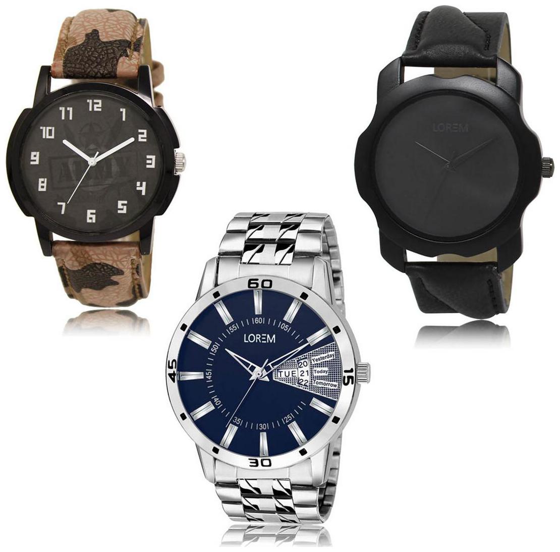 

LOREM LK-03-22-102 Day Date Function Exclusive Designer Pack of 3 For Men watches