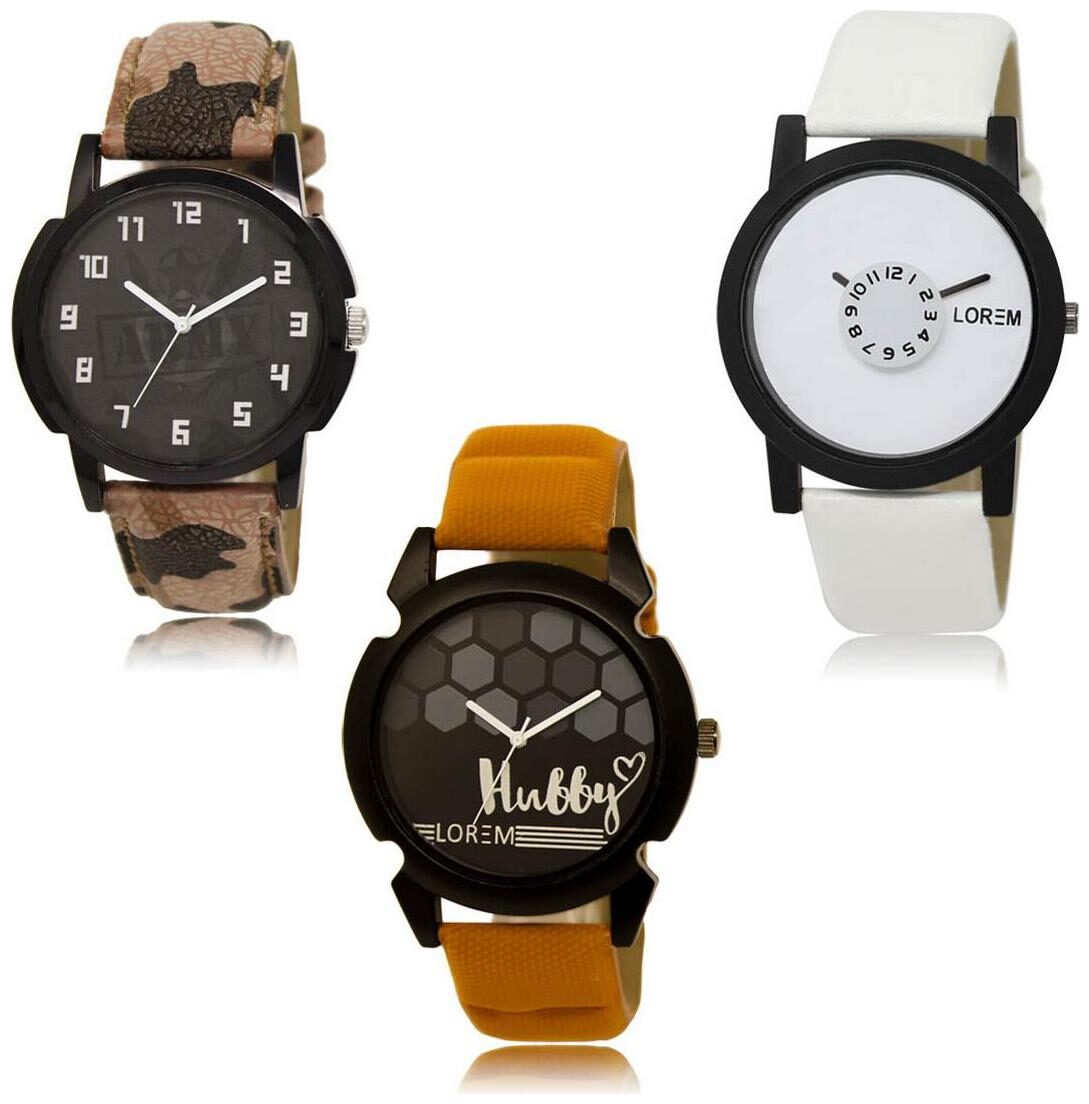 

LOREM LK-03-26-32 Multi Color Exclusive Designer Pack of 3 For Men watches