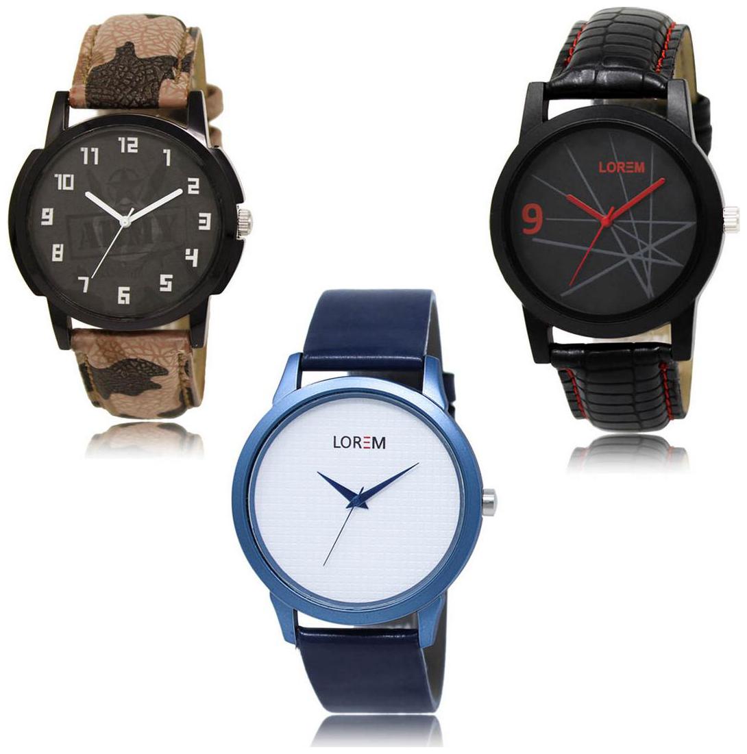 

LOREM LK-03-08-33 Multi Color Exclusive Designer Pack of 3 For Men watches