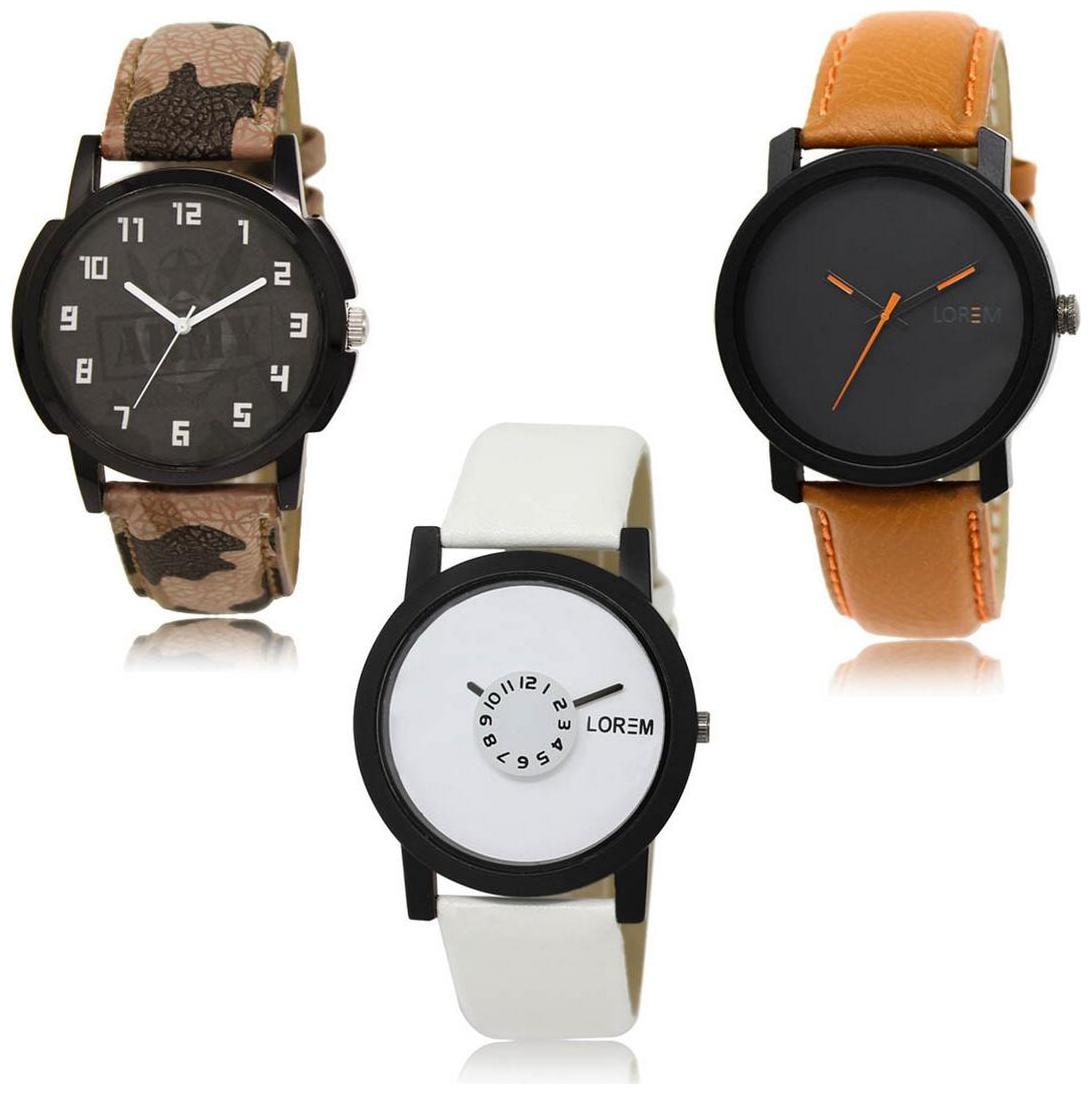 

LOREM LK-03-20-26 Multi Color New Stylish Precious Design Pack of 3 Men watches