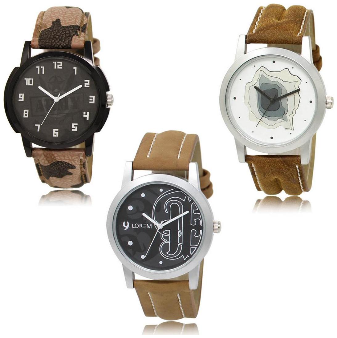

LOREM LK-03-09-14 Brown Color Exclusive Designer Pack of 3 For Men watches