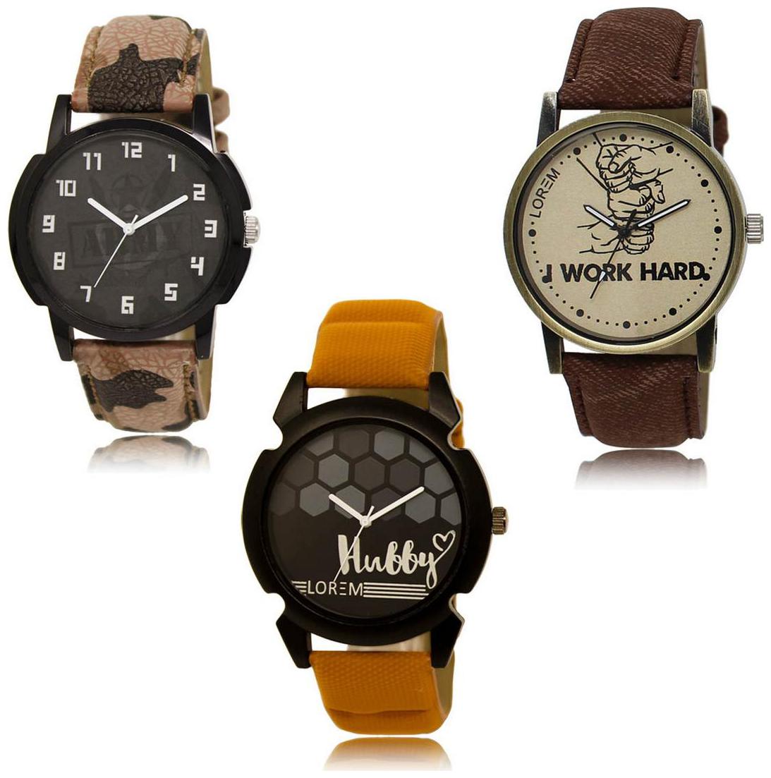 

LOREM LK-03-29-32 Multi Color Exclusive Designer Pack of 3 For Men watches