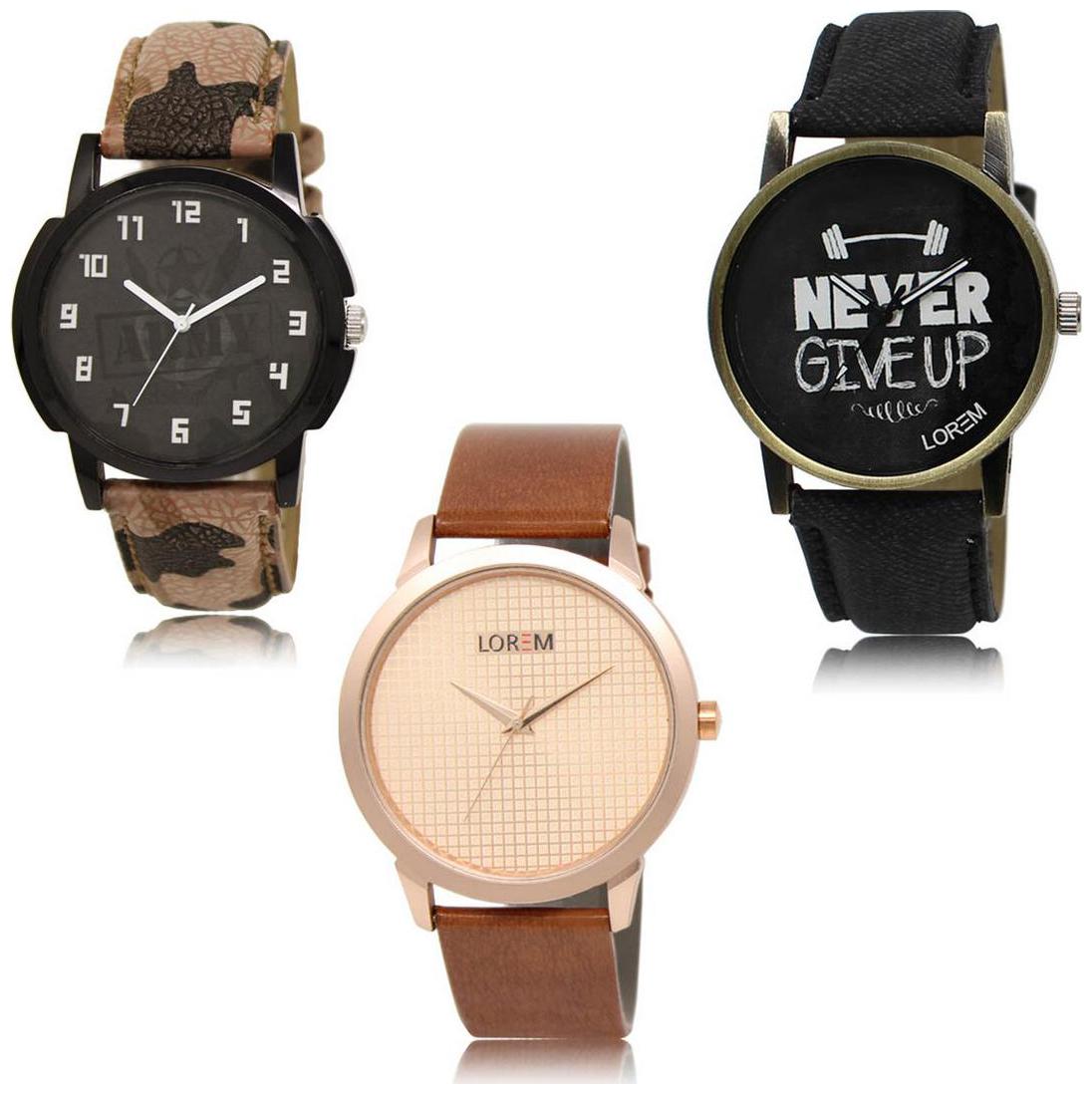 

LOREM LK-03-27-34 Multi Color New Stylish Precious Design Pack of 3 Men watches
