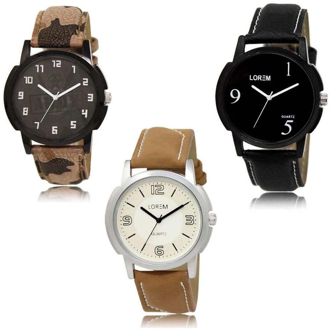 

LOREM LK-03-06-16 Multi Color Exclusive Designer Pack of 3 For Men watches
