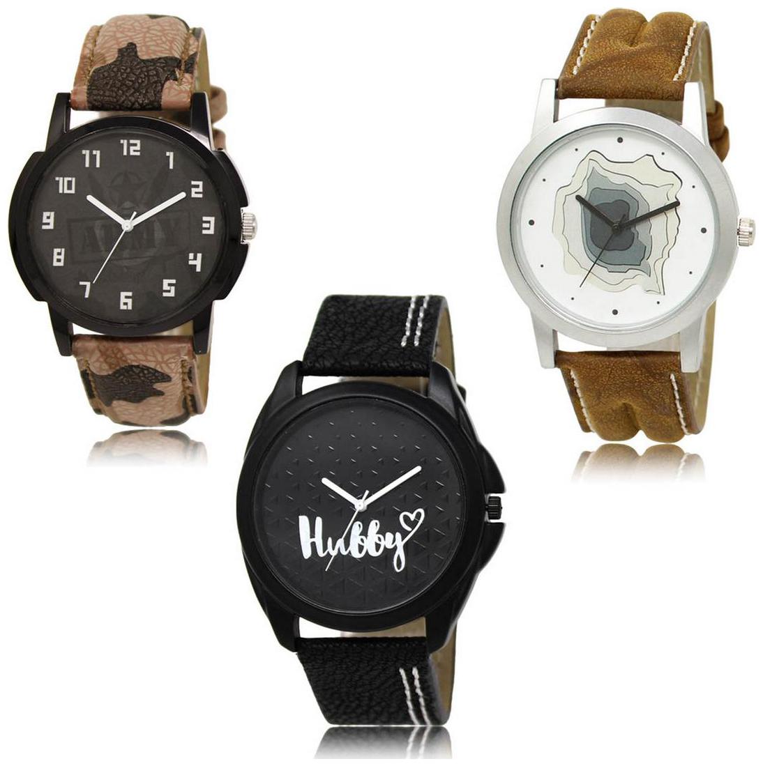 

LOREM LK-03-09-31 Multi Color New Stylish Precious Design Pack of 3 Men watches