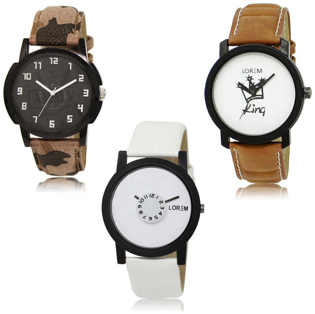 

LOREM LK-03-18-26 Multi Color Exclusive Designer Pack of 3 For Men watches