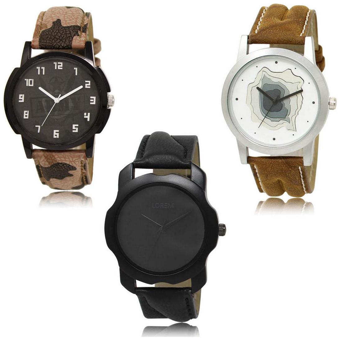 

LOREM LK-03-09-22 Multi Color Exclusive Designer Pack of 3 For Men watches