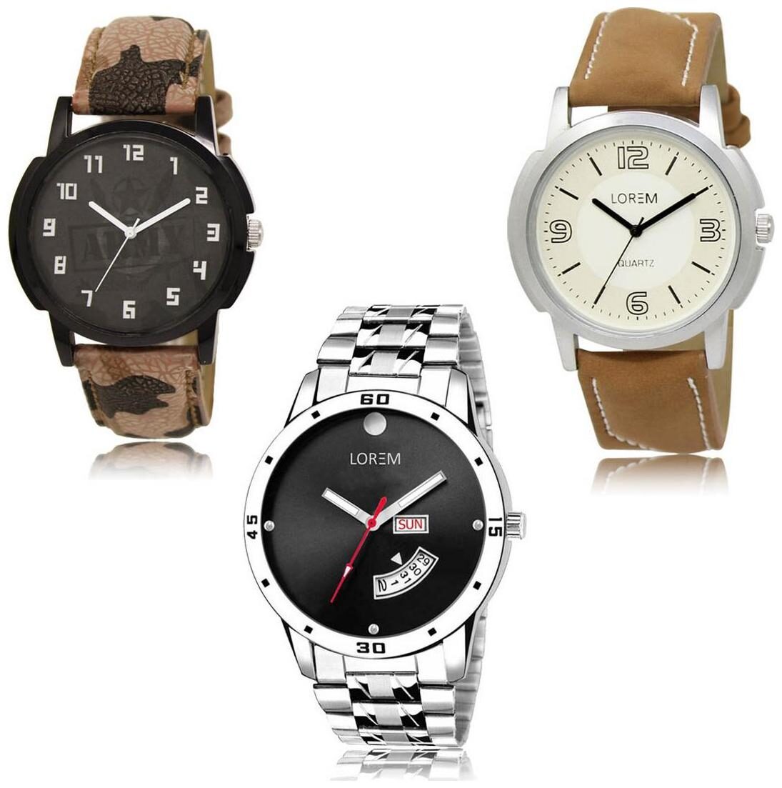 

LOREM LK-03-16-104 Day Date Function New Stylish Precious Design Pack of 3 Men watches