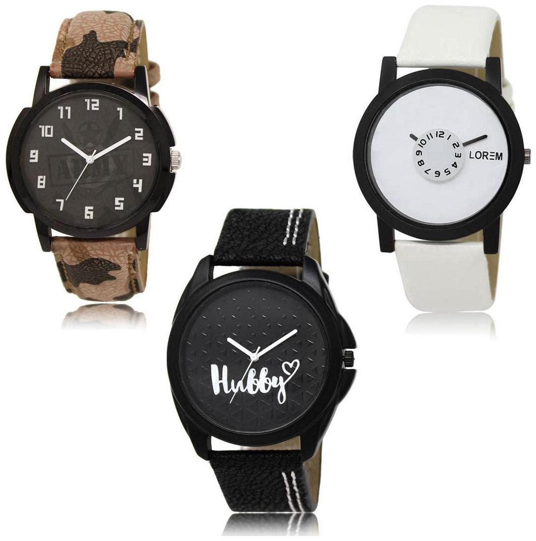 

LOREM LK-03-26-31 Multi Color New Stylish Precious Design Pack of 3 Men watches