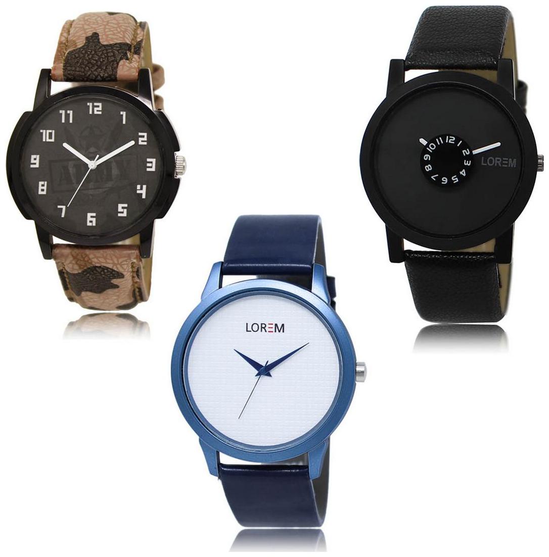 

LOREM LK-03-25-33 Multi Color New Stylish Precious Design Pack of 3 Men watches