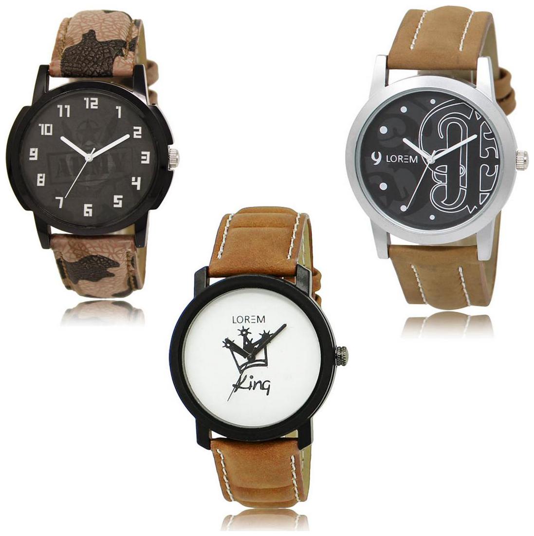 

LOREM LK-03-14-18 Brown Color Exclusive Designer Pack of 3 For Men watches