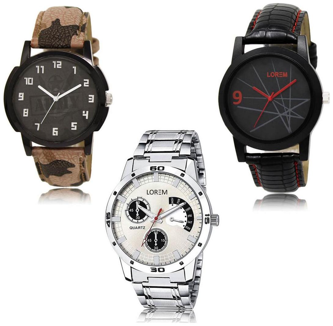 

LOREM LK-03-08-101 Multi Color Exclusive Designer Pack of 3 For Men watches