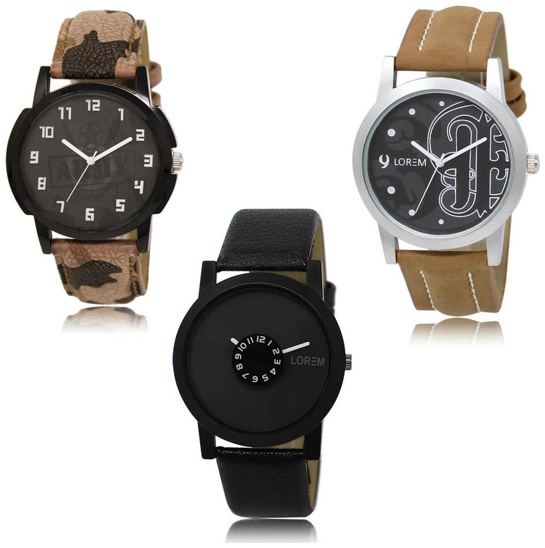 

LOREM LK-03-14-25 Multi Color New Stylish Precious Design Pack of 3 Men watches