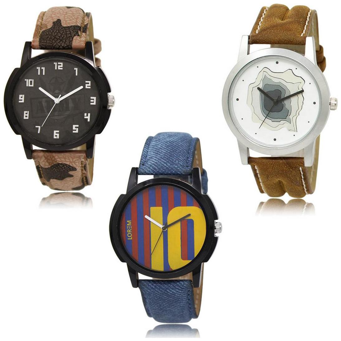 

LOREM LK-03-09-10 Multi Color Exclusive Designer Pack of 3 For Men watches
