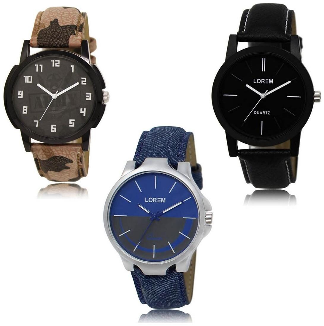 

LOREM LK-03-05-24 Multi Color Exclusive Designer Pack of 3 For Men watches