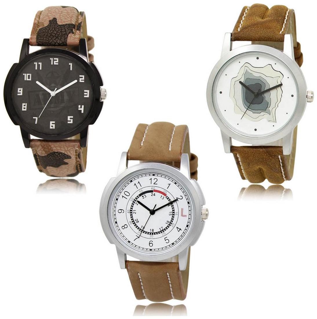 

LOREM LK-03-09-17 Brown Color New Stylish Precious Design Pack of 3 Men watches