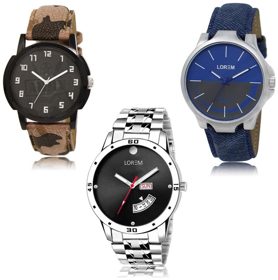 

LOREM LK-03-24-104 Day Date Function New Stylish Precious Design Pack of 3 Men watches