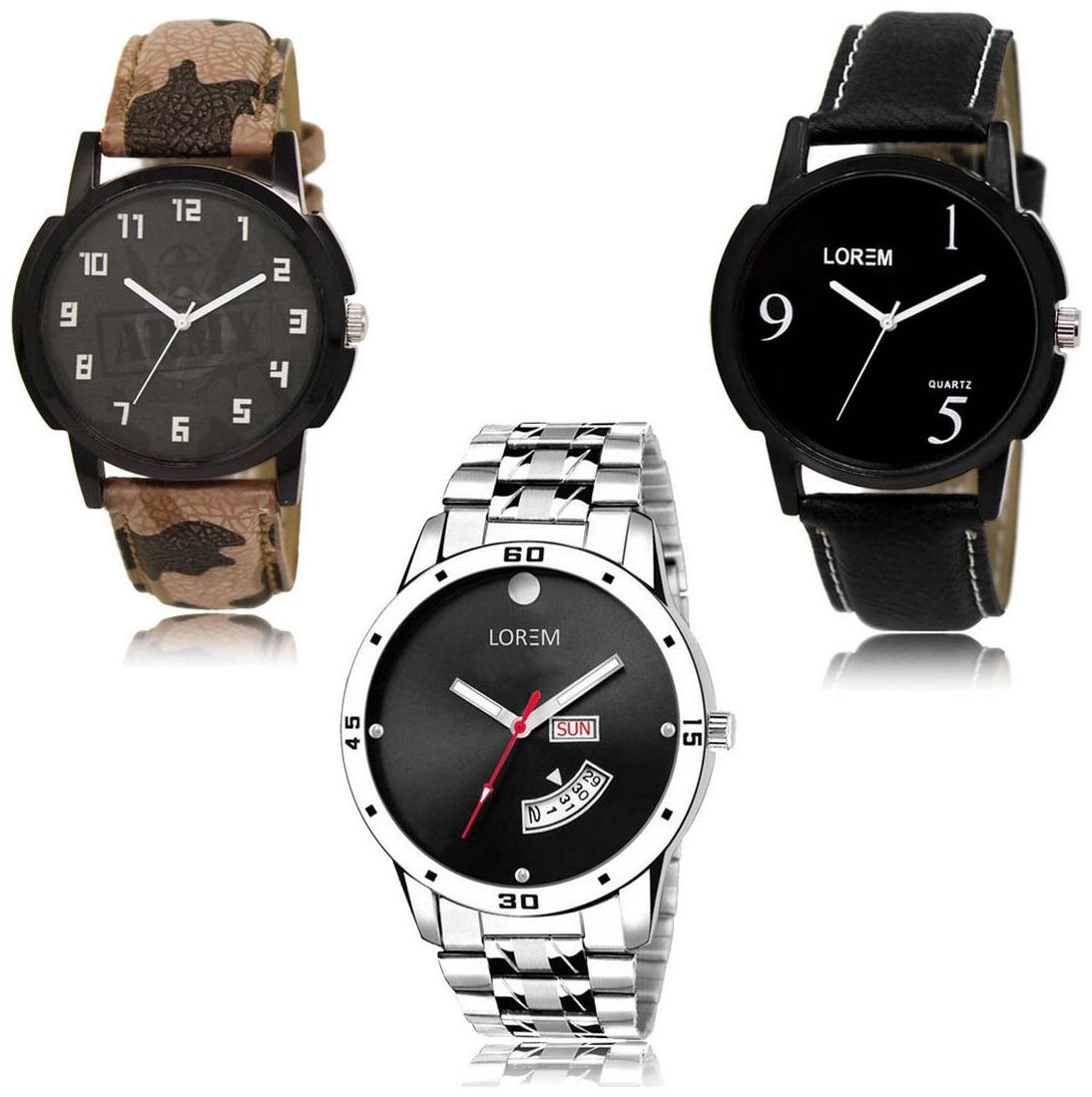 

LOREM LK-03-06-104 Day Date Function Exclusive Designer Pack of 3 For Men watches