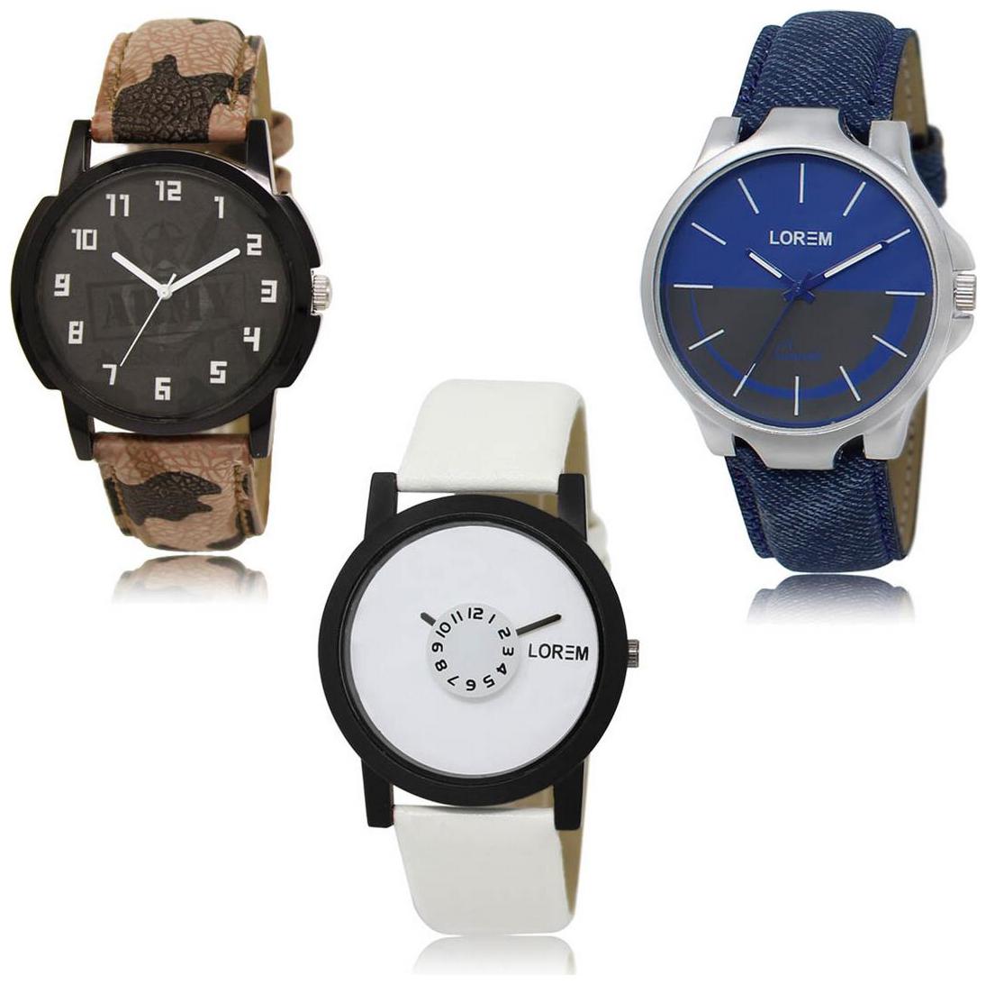 

LOREM LK-03-24-26 Multi Color New Stylish Precious Design Pack of 3 Men watches