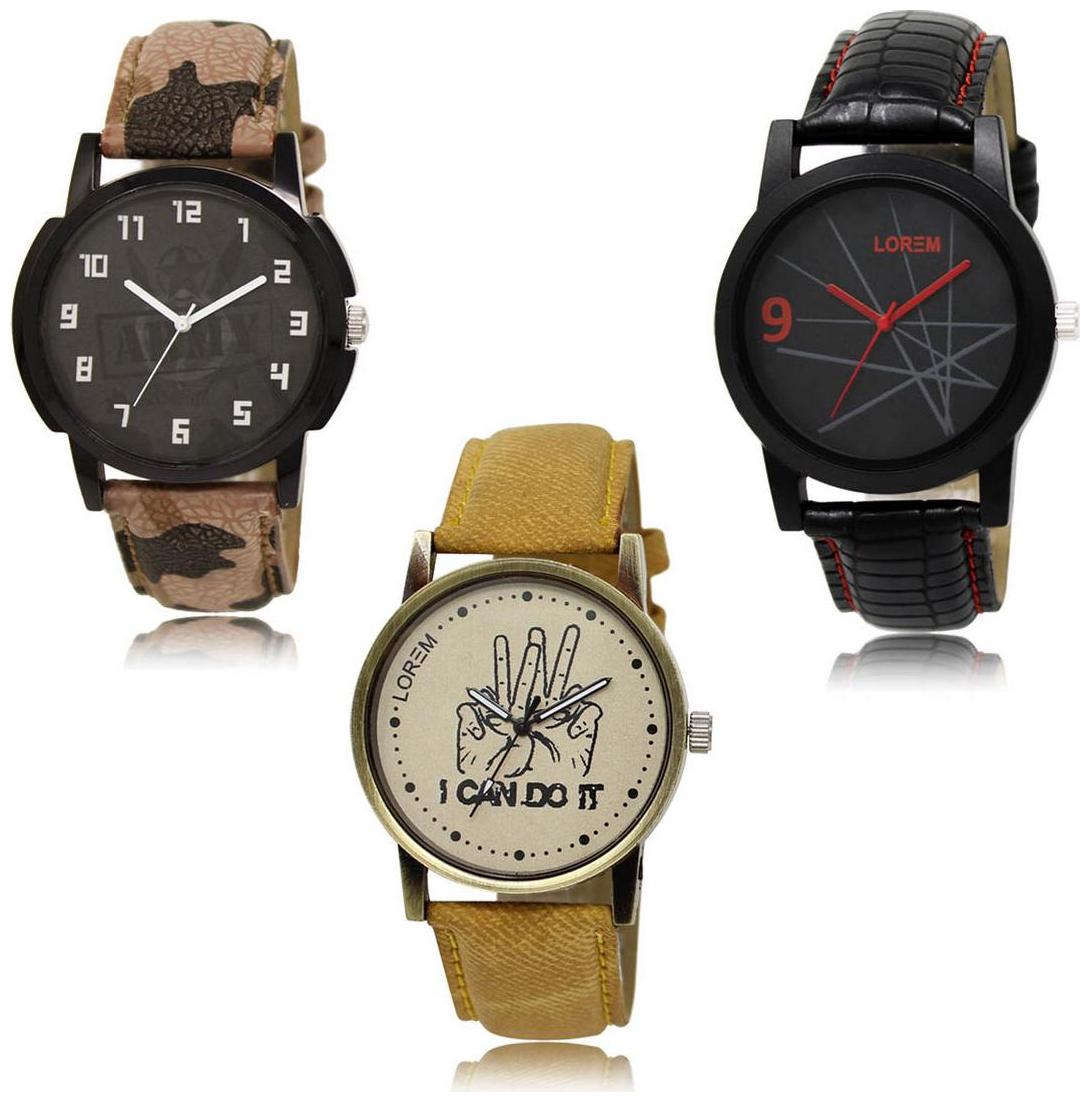 

LOREM LK-03-08-30 Multi Color New Stylish Precious Design Pack of 3 Men watches