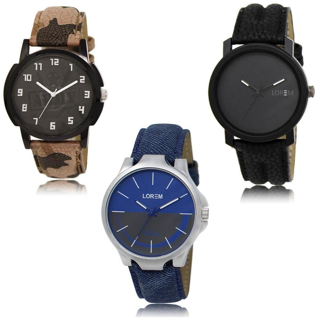 

LOREM LK-03-21-24 Multi Color Exclusive Designer Pack of 3 For Men watches