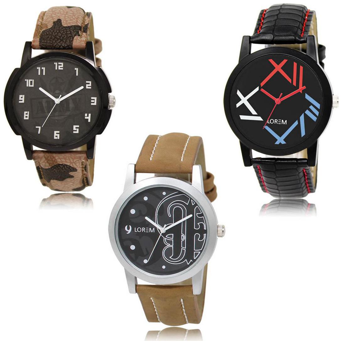

LOREM LK-03-12-14 Multi Color New Stylish Precious Design Pack of 3 Men watches