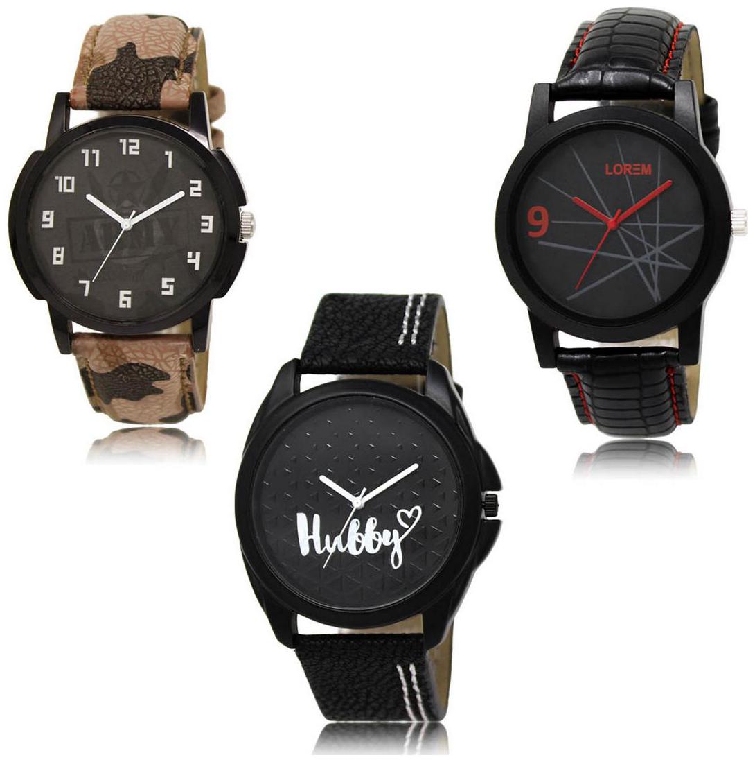 

LOREM LK-03-08-31 Black Color Exclusive Designer Pack of 3 For Men watches
