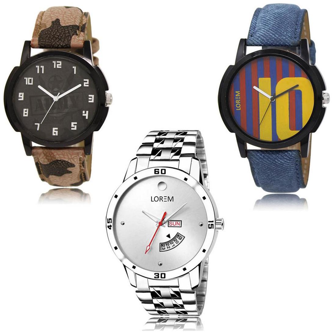 

LOREM LK-03-10-103 Day Date Function New Stylish Precious Design Pack of 3 Men watches