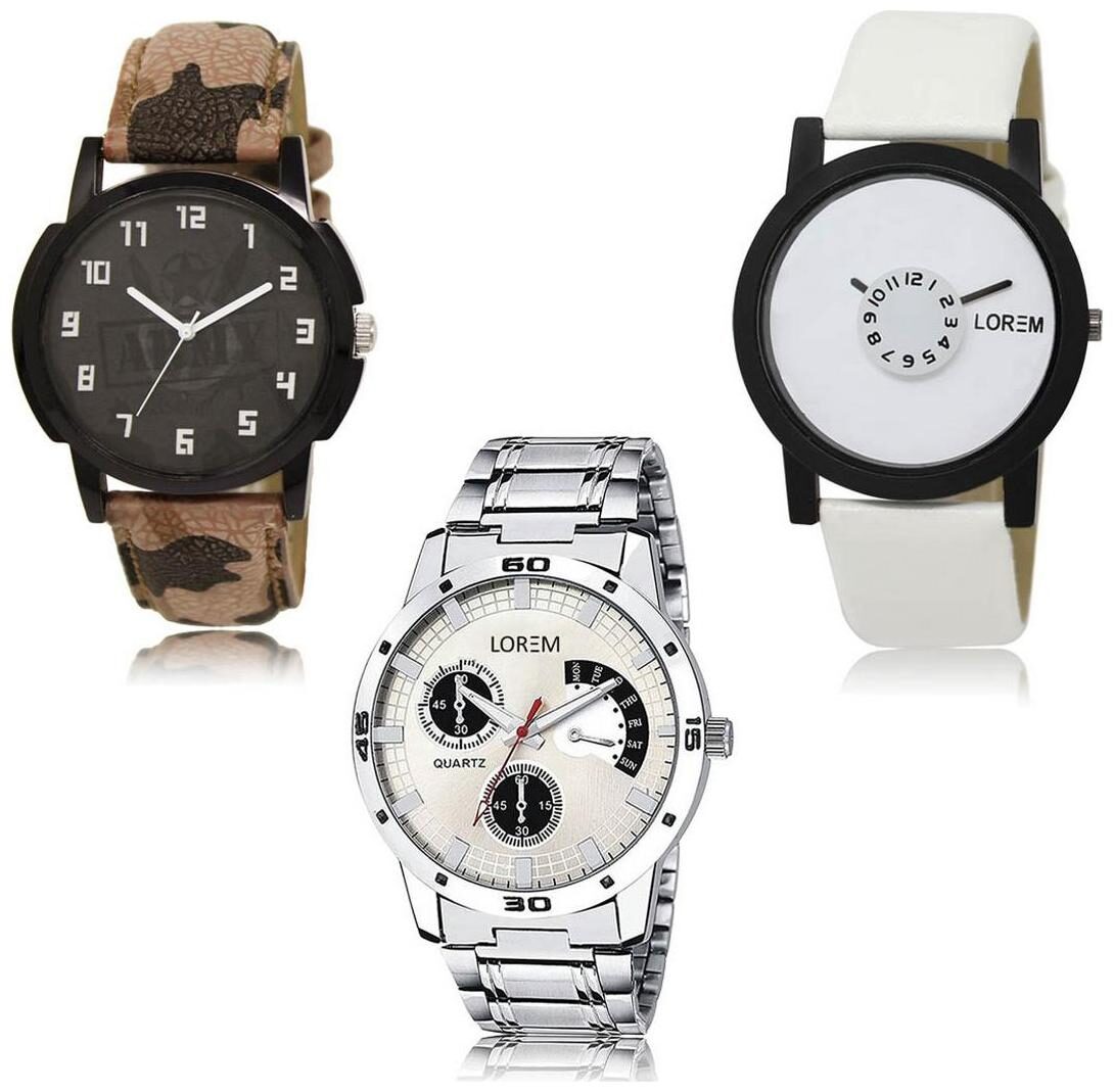 

LOREM LK-03-26-101 Multi Color New Stylish Precious Design Pack of 3 Men watches