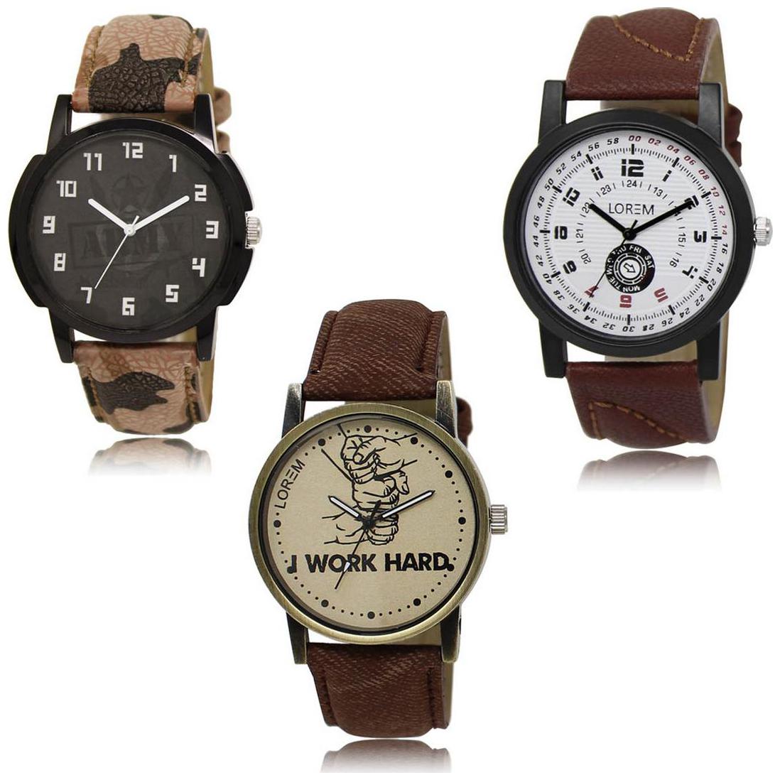 

LOREM LK-03-11-29 Brown Color Exclusive Designer Pack of 3 For Men watches