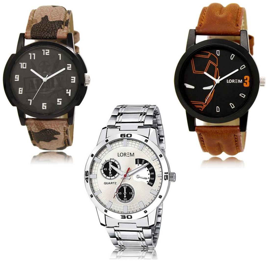 

LOREM LK-03-04-101 Multi Color Exclusive Designer Pack of 3 For Men watches