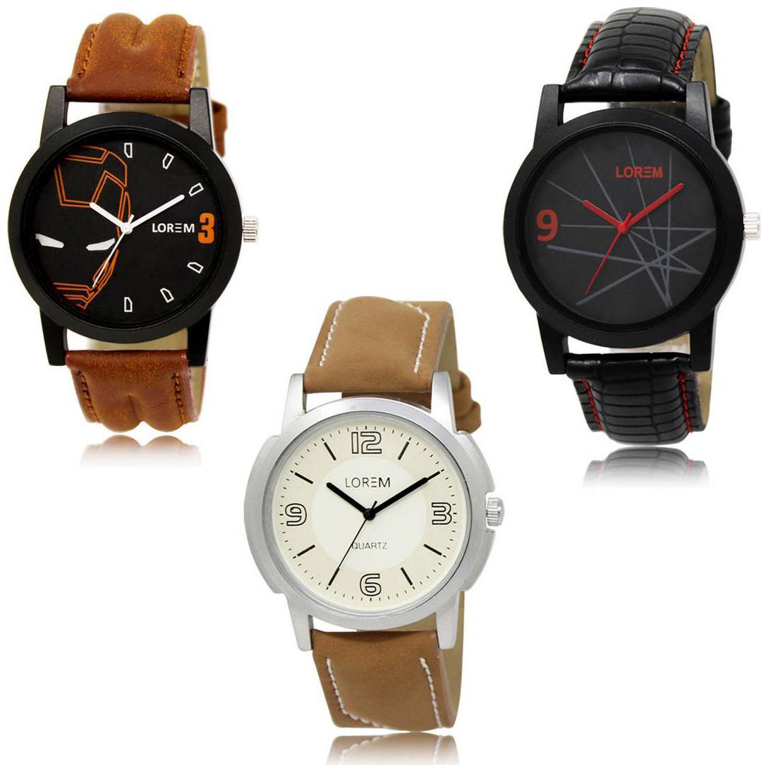 

LOREM LK-04-08-16 Multi Color Exclusive Designer Pack of 3 For Men watches