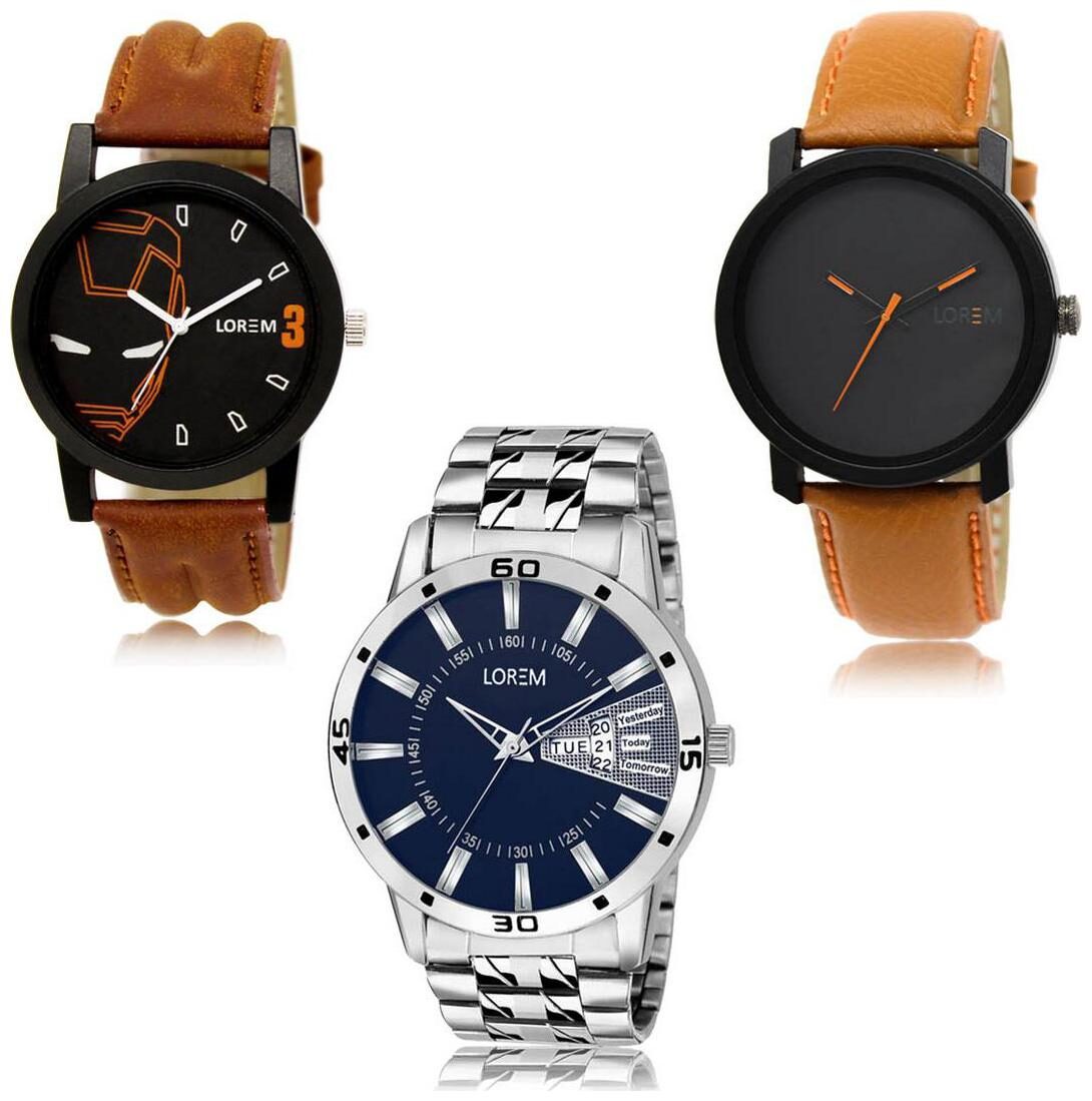 

LOREM LK-04-20-102 Day Date Function Exclusive Designer Pack of 3 For Men watches