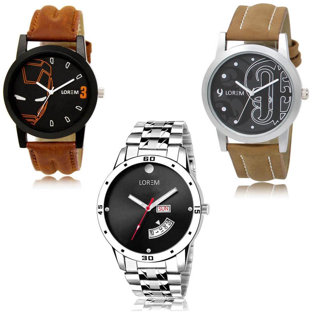

LOREM LK-04-14-104 Day Date Function New Stylish Precious Design Pack of 3 Men watches