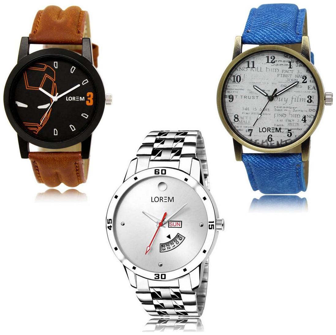 

LOREM LK-04-28-103 Day Date Function New Stylish Precious Design Pack of 3 Men watches