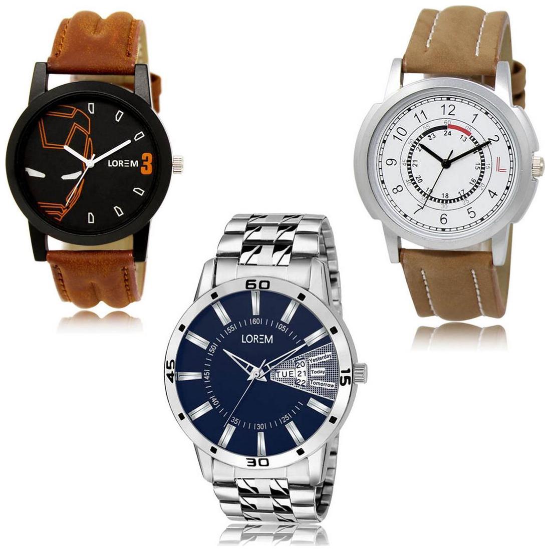 

LOREM LK-04-17-102 Day Date Function New Stylish Precious Design Pack of 3 Men watches