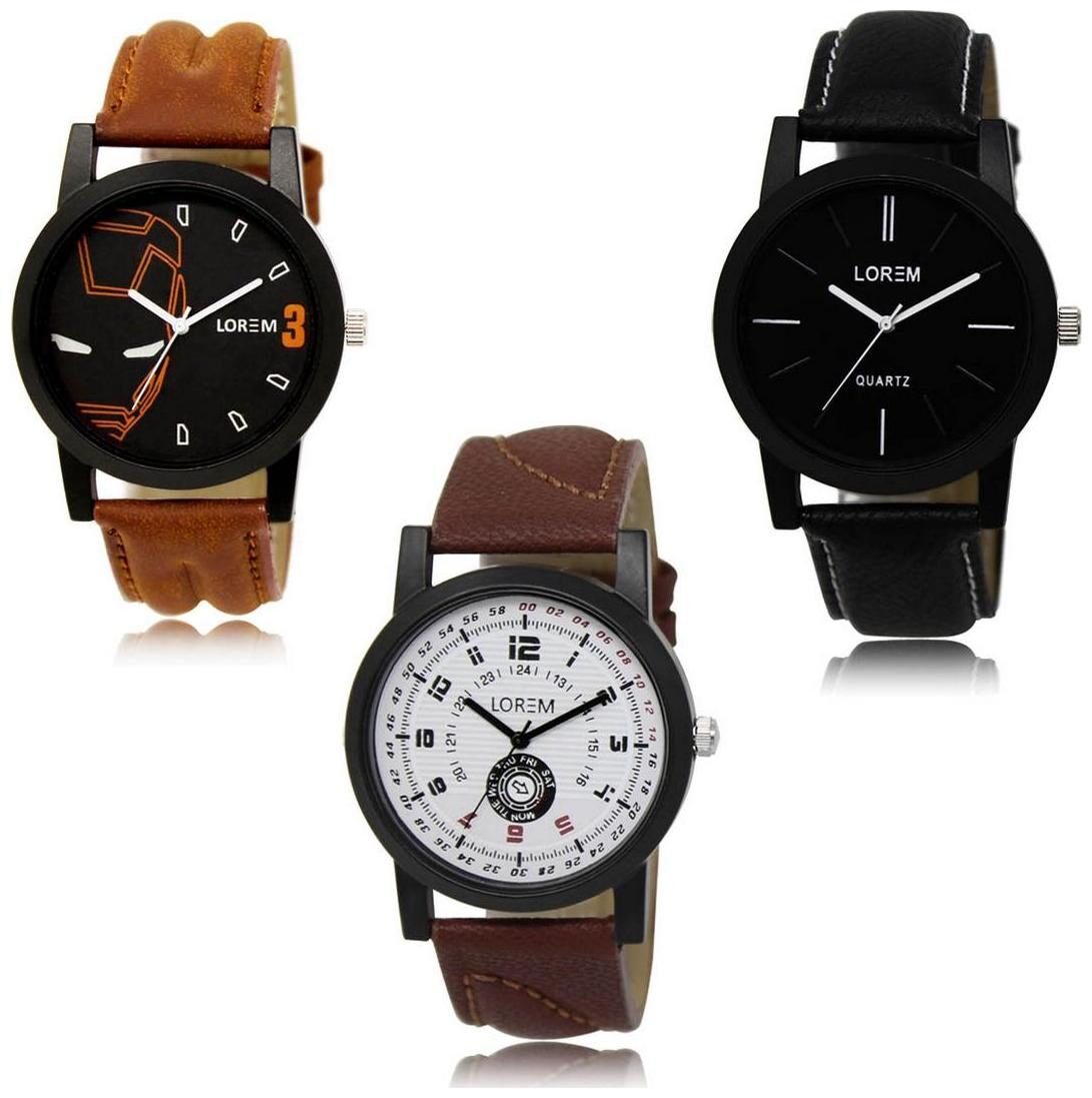 

LOREM LK-04-05-11 Multi Color Exclusive Designer Pack of 3 For Men watches