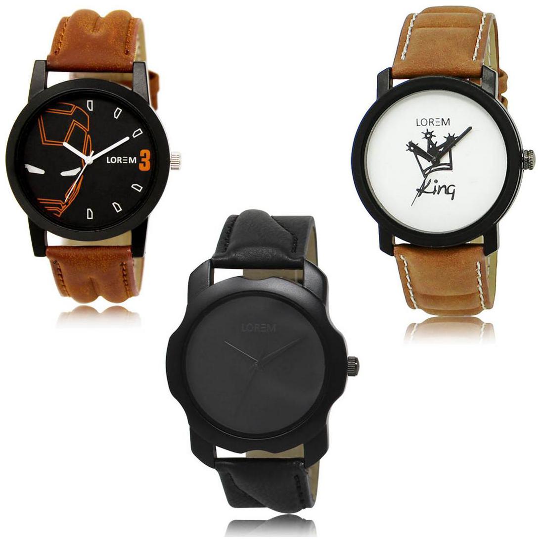 

LOREM LK-04-18-22 Multi Color New Stylish Precious Design Pack of 3 Men watches