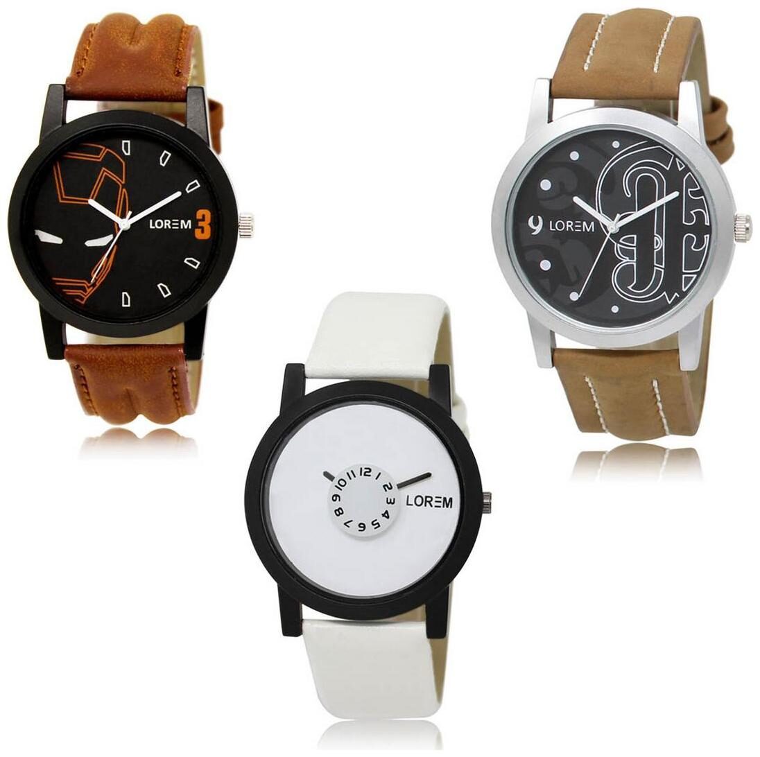 

LOREM LK-04-14-26 Multi Color New Stylish Precious Design Pack of 3 Men watches